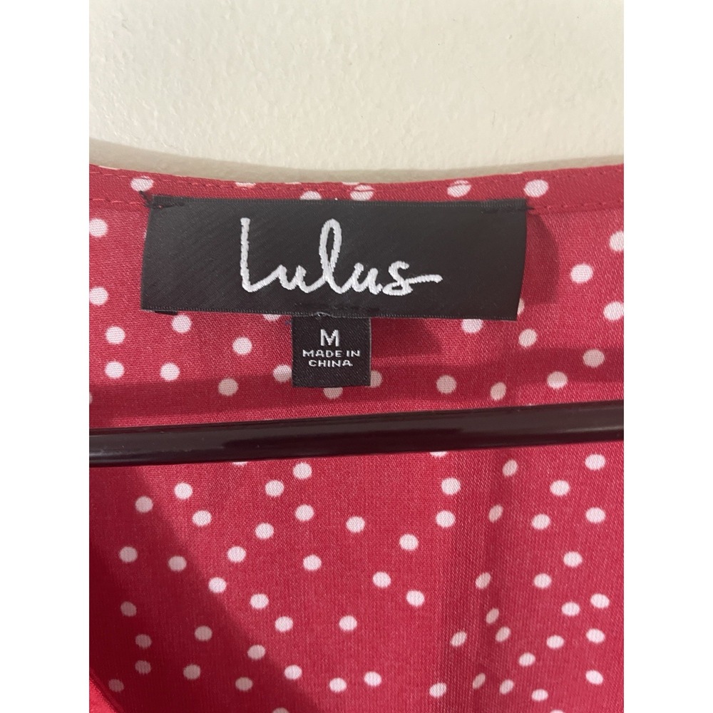 Lulu's Red Polka Dot Mini Wrap Dress Size Medium Ruffle Sleeve Cocktail Romantic - Picture 5 of 7